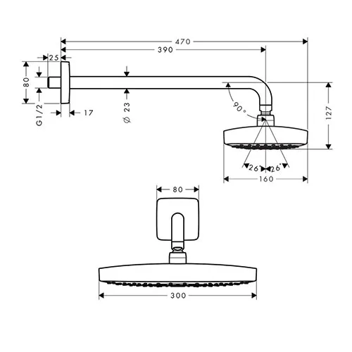 HansGrohe Tuš ruža Raindance Select E300 2F sa izlivom 39cm 27385000