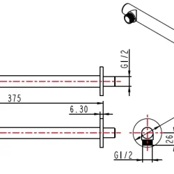 Herz Ruža izliv Zidni 375mm Black UH12216B