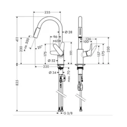 HansGrohe Focus za sudoperu 240 teleskopska 31815000
