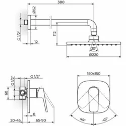 Rosan Stolz Uzidna baterija sa zidnim tušem 250*250mm 131103
