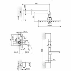 Rosan Stolz Uzidna baterija sa zidnim tušem D.220mm i zidnom šipkom 131602