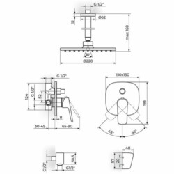 Rosan Stolz Uzidna baterija sa plafonskim tušem D.220mm i ručnim tušem 131603