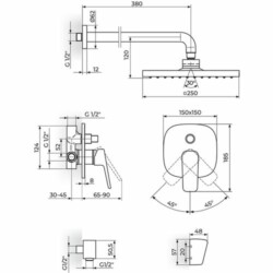 Rosan Stolz Uzidna baterija sa ,zidnim tušem 250*250mm i ručnim tušem 131605
