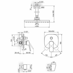 Rosan Stolz Uzidna baterija sa plafonskim tušem 250*250mm i ručnim tušem 131607