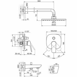Rosan Stolz Uzidna baterija sa izlivom, zidnim tušem D.220mm i ručnim tušem 131701
