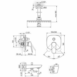 Rosan Stolz Uzidna baterija sa izlivom, plafonskim tušem D.220mm i ručnim tušem 131703