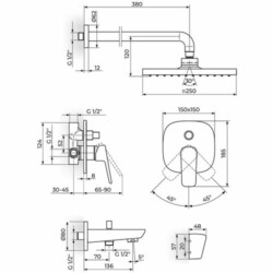Rosan Stolz Uzidna baterija sa izlivom, zidnim tušem 250*250mm i ručnim tušem 131705