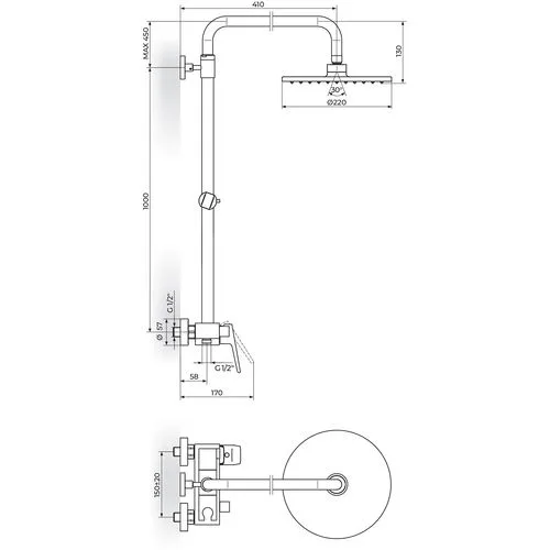 Rosan Stolz-White baterija za tuš kadu sa usponskim tušem D.220mm 137251W