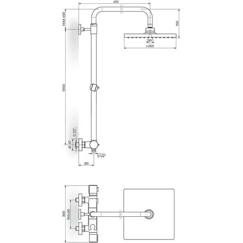 Rosan Stolz-Thermo Termostatska baterija sa usponskim tušem 250*250mm 1T37252
