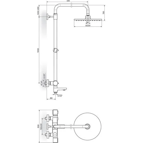 Rosan Stolz-Thermo Termostatska baterija sa usponskim tušem 220mm i izlivom 1T37351