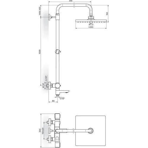 Rosan Stolz-Thermo Termostatska baterija sa usponskim tušem 250*250mm i izlivom 1T37352