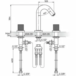 Rosan S.2 baterija podgradna za lavabo - dvoručna 230301