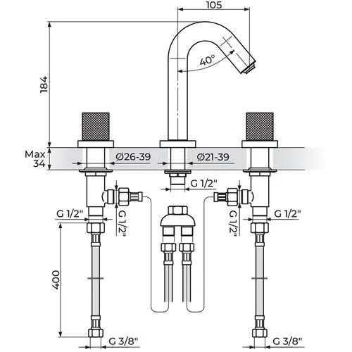 Rosan S.2 Black baterija podgradna za lavabo - dvoručna 230301B