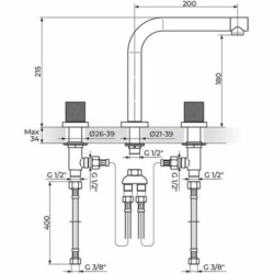 Rosan S.2 Gold baterija podgradna za lavabo - dvoručna - visoka 230309G