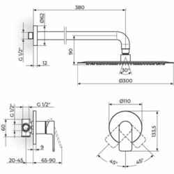 Rosan S.2 Uzidna baterija sa tušem D.300mm 231101
