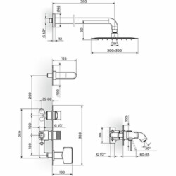 Rosan S.2 Uzidna baterija sa izlivom, zidnim tušem 200*300mm i ručnim tušem 231505