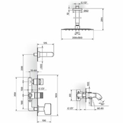 Rosan S.2 Uzidna baterija sa izlivom, plafonskim tušem 200*300mm i ručnim tušem 231507