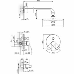 Rosan S.2 Black Uzidna baterija sa plafonskim tušem 210*210mm i ručnim tušem 231603B