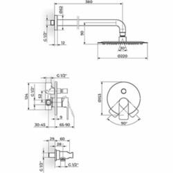 Rosan S.2 Gold Uzidna baterija sa zidnim tušem D.250mm i ručnim tušem 231601G