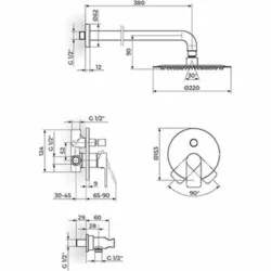 Rosan S.2 Gold Uzidna baterija sa zidnim tušem D.250mm i ručnim tušem 231601G