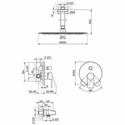 Rosan S.2 Uzidna baterija sa plafonskim tušem D.300mm i ručnim tušem 231603