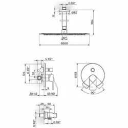 Rosan S.2 Uzidna baterija sa plafonskim tušem D.300mm i ručnim tušem 231603