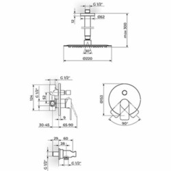 Rosan S.2 Gold Uzidna baterija sa plafonskim tušem D.250mm i ručnim tušem 231603G