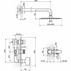 Rosan S.2 Black Uzidna baterija sa zidnim tušem 210*210mm i ručnim tušem 231605B