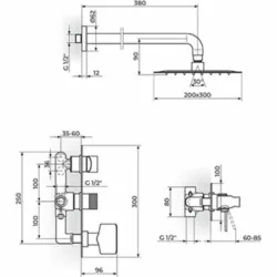 Rosan S.2 Black Uzidna baterija sa zidnim tušem 210*210mm i ručnim tušem 231605B