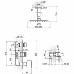 Rosan S.2 Black Uzidna baterija sa plafonskim tušem 210*210mm i ručnim tušem 231607B