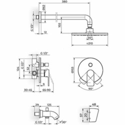 Rosan S.2 Black Uzidna baterija sa izlivom zidnim tušem 210*210mm i ručnim tušem 231701B