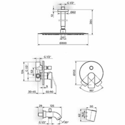 Rosan S.2 Uzidna baterija sa izlivom, plafonskim tušem D.300mm i ručnim tušem 231703