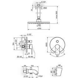 Rosan S.2 Black Uzidna baterija sa izlivom plafonskim tušem 210*210mm i ručnim tušem 231703B