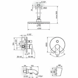 Rosan S.2 Black Uzidna baterija sa izlivom plafonskim tušem 210*210mm i ručnim tušem 231703B