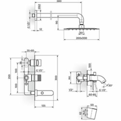 Rosan S.2 Uzidna baterija sa izlivom, zidnim tušem 200*300mm i ručnim tušem 231705