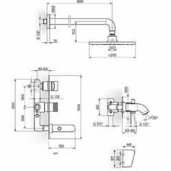 Rosan S.2 Black Uzidna baterija sa izlivom zidnim tušem 210*210mm i ručnim tušem 231705B