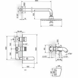 Rosan S.2 Black Uzidna baterija sa izlivom zidnim tušem 210*210mm i ručnim tušem 231705B