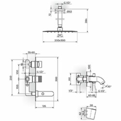 Rosan S.2 Uzidna baterija sa izlivom, plafonskim tušem 200*300mm i ručnim tušem 231707