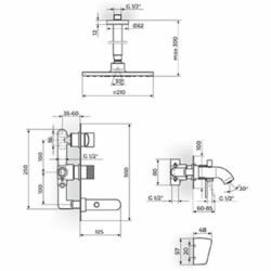 Rosan S.2 Black Uzidna baterija sa izlivom plafonskim tušem 210*210mm i ručnim tušem 231707B