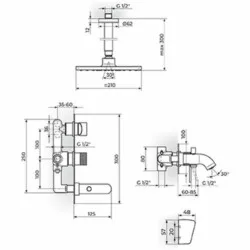 Rosan S.2 Black Uzidna baterija sa izlivom plafonskim tušem 210*210mm i ručnim tušem 231707B