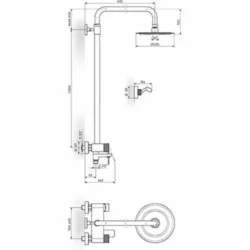 Rosan S.2 Gold baterija za tuš kadu sa usponskim tušem 210*210mm i izlivom 237351G