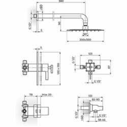 Rosan Thermo.S.2 Black Termostatska uzidna baterija sa zidnim tušem 200*300mm i ručnim tuš 2T31601B