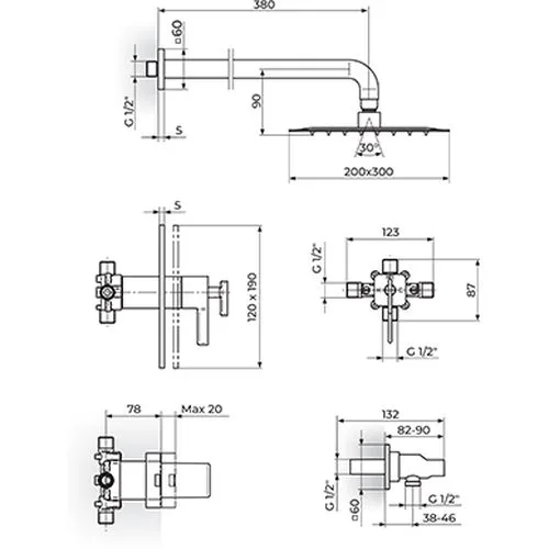 Rosan Thermo.S.2 Black Termostatska uzidna baterija sa zidnim tušem 200*300mm i ručnim tuš 2T31601B