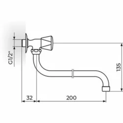 Rosan Klasik Zidni ventil 1/2" g.deo - donji izliv 018 mm A52S200