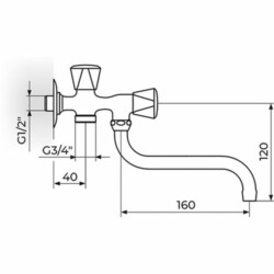 Rosan Klasik Zidni ventil, pokretni izliv i priključak 3/4