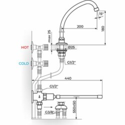 Rosan Public+ Stojeći ventil za TOPLU/HLADNU vodu - pokr.izliv 200 mm A75402MK2