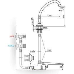 Rosan Public+ Stojeći ventil za TOPLU/HLADNU vodu - pokr.izliv 200 mm A75402MN2