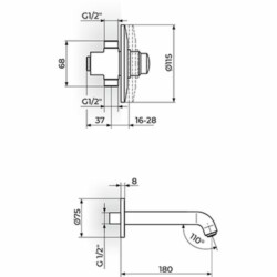 Rosan Public+ Uzidni ventil 8/12 sek. sa izlivom 230 mm A76003