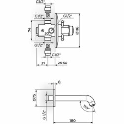 Rosan Public+ Uzidni mešajući ventil sa izlivom 230 mm A76003M