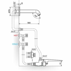 Rosan Public+ Uzidni uzidni ventil za TOPLU/HLADNU vodu - izliv 230 mm A76003MN